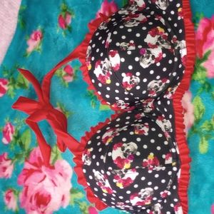 Hot topic Polka Dot and skulls push up bikini top